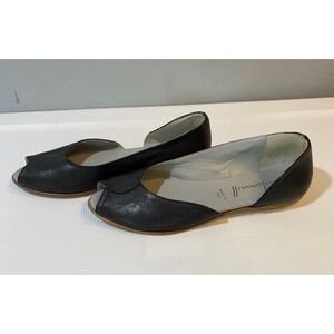 Lilimill Black Leather Peep Toe D Orsay Flats Made in Italy Size 38